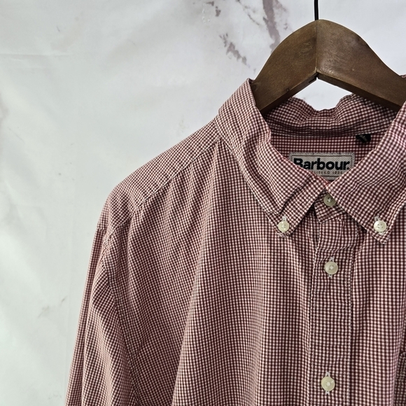 Barbour Shirt Mens XXL Red White Gingham Button Down Maxx Plaid Long Sleeve - Picture 2 of 13